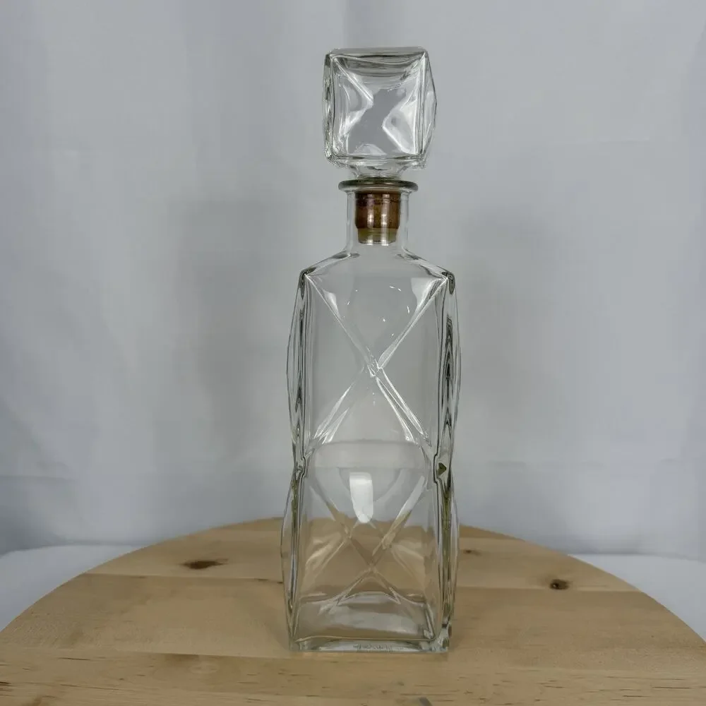 Mid-Century Modern Triangular Design Liquor Bottle/Decanter Clear Glass 12